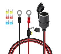 GELRHONR Cigarette Lighter Socket to O Ring Terminal,12V-24V 6mm Ring Eyelet Terminal to Female Cigarette Lighter Socket Extension Cable with 20A Fuse for Car Inverter Air Pump and DIY (1M/3.28FT)
