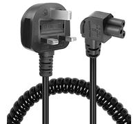 GELRHONR Coiled C5 Cloverleaf Mickey Mouse Power Cord, 90 Degree 3 Pin BS 1363 to C5 AC Power Lead Spring Spiral Cable for Laptop PC Monitors,Computer, Printer,Scanners (Right Angled C5)