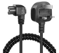 GELRHONR Coiled C5 Cloverleaf Mickey Mouse Power Cord, 90 Degree 3 Pin BS 1363 to C5 AC Power Lead Spring Spiral Cable for Laptop PC Monitors,Computer, Printer,Scanners (Left Angled C5)