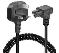 GELRHONR Coiled C5 Cloverleaf Mickey Mouse Power Cord, 90 Degree 3 Pin BS 1363 to C5 AC Power Lead Spring Spiral Cable for Laptop PC Monitors,Computer, Printer,Scanners (Up Angled C5)