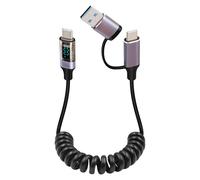 GELRHONR Coiled USB A/C to USB C Cable with LED Display, PD 100W Fast Charging 2 in 1 Rectactble Type C Charge Cord for Phones, Tablets, Power Bank and more