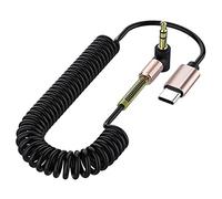 GELRHONR Coiled USB-C to 3.5mm Audio AUX Jack, 90-Degree Right-Angle Type C Spring Cable, Gold-Plated - Max 1.5M