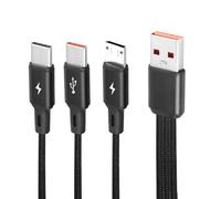 GELRHONR Multi USB C Splitter Cable,USB A to Dual Type-C + Micro USB Male Charge Cable,Nylon Braided Cord with 3x0.2m Cable, 5A Fast Charge,Compatible with Mobile/Android and More (1.2M/3.9Ft)