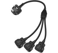 GELRHONR Short 3 Way Extension Lead,UK 90 Degrees 1 to 3 Socket Heavy Duty Power Cable 13A/250V for High-Power Vacuum, Heater, Kitchen & Outdoors Garden Tools(Black)