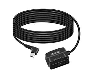 GELRHONR USB C OBD Power Cable for Car,Right Angle Type C Dash Camera Adapter Cable with Switch Button 24 Hours Surveillance/Acc Mode 12-24V to 5V 23A, for Dashcam, GPS or Radar-3.5M/11.5Ft