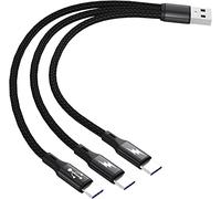 GELRHONR USB C Splitter Cable,USB A Male to 3 Type-C Male Charge Cable,3 in 1 Nylon Braided Charging Cord with 3x0.2m Cable, 5A Fast Charge,Compatible with Mobile/Android and More (0.2M)