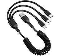 GELRHONR USB Type-C Spring Cable,Coiled Spiral 5A 3 in 1 USB A to USB C Multi Charging Cable,Compatible with Cell Phones Tablets Android and More(MAX 6.5Ft (Black)
