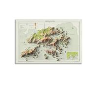 GELS Asia Hong Kong Map Vintage Relief Map Poster Decorative Painting Canvas Art Picture 16x24inch(40x60cm)