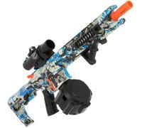GelSoft Gel Blaster Toy Rifle - Blue Graffiti Design | Semi & Fully Automatic Modes, USB Rechargeable 7.4V Battery, Drum Magazine, Scope, Safety Glasses & 10,000 Rounds | Fun Outdoor Toy Gun