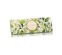 Gelsomino, gift box of Jasmine scented soap, round soaps sculpted with lily, pleated wrapping and label, 3 x 3.52 oz