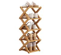 GeluEla Shoe Rack, Foldable X Shape Shoe Racks, Bamboo Freestanding Shelf, Portable Shoe Storage Rack, Cross Shape Shoe Shelf Organizer for Entryway, Hallway, Closet, Bedroom (5 layers)