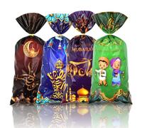 Geluode 100 Pieces Eid Mubarak Goodie Bags, Muslim Castle Moon Star Pattern Ramadan Treat Bags Cellophane Bags Goody Favor Bags with Gold Twist Ties for Eid Mubarak Ramadan Party Decorations