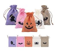 Geluode 20 PCS Drawstring Small Gift Bag,Halloween Burlap Gift Bag Multipack with Pumpkin Witch Bat Spider Design,Multiple Colour Gunny Candy Treat Bags for Jewellery Present Halloween Xmas Easter