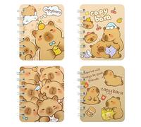 Geluode 4 Packs Capybara Mini Spiral Notebooks, A7 8x10.5cm Cute Waterproof Pocket Notepads Journal Memo Pads for Birthday Party Favors Birthday Gifts Stocking Stuffers School Kids Students Rewards