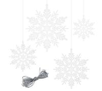 Geluode 40 Pcs Plastic White Snowflake Hanging Ornaments with 5m Silver String Rope for Christmas Tree Decorations Birthday Winner Xmas Party Decor