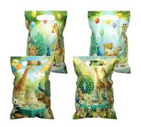 Geluode 50 Pcs Forest Animals Goodie Bags with Handles - 4 Designs Giraffe, Bear, Peacock, Squirrel, 16.5*25cm Treat Bags for Kids Birthday, Party Favors