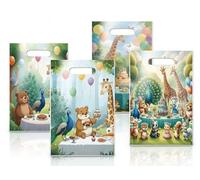 Geluode 50 Pcs Forest Animals Goodie Bags with Handles - 4 Designs Giraffe, Bear, Peacock, Squirrel, 16.5*25cm Treat Bags for Kids Birthday, Party Favors