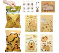 Geluode Capybara Gift Set, 10 Gift Bags + 10 Resin Keychains + 10 Memo Pads + 10 Pocket Notebooks + 10 Sticker Sheets, Cute Kawaii Stationery and Accessories for Capybara Lovers Students Kids