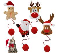 Geluode Christmas Interactive Cat Plush Toy With Bell - 4 PCS Xmas Santa Claus, Gingerbread Man, Elk Kitten Nip Toys for Indoor Cats