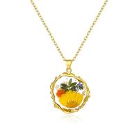 GELVTIC Birth Flower Necklaces for Women Gold Month Real Pressed Flora Necklace Handmade Boho Jewelry for Birthday Christmas Valentine's Day Lover Mother, M, Brass, No Gemstone
