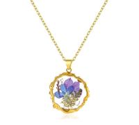 GELVTIC Birth Flower Necklaces for Women Golden Month Real Pressed Flora Necklace Handmade Boho Jewelry for Birthday Christmas Valentine's Day Lover Mother, M, Brass, No Gemstone