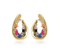 GELVTIC Gold Teardrop Earrings for Women Colorful Crystal Rhinestone Earring Cubic Zirconia Drop Statement Stud Lightweight Prom Wedding Jewelry Valentine Mother Day Christmas Gift, Medium, Brass, No