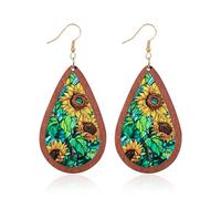 GELVTIC Lightweight Wooden Teardrop Earrings for Women Bohemian Acrylic Sunflower Leaf Holiday Boho Earring Green Irish Shamrock Clover Earrings Good Luck Jewelry Christmas Gift for Her Friend Sister