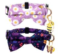 Gelwoo 2 Pack Cotton Cat Collar with Bow Tie and Bell for Male Female Cats,Soft Fancy Breakaway Kitty Kitten Collar with Bee & Butterfly Patterned Design for Boy Girl Cats. (Bee&Butterfly)