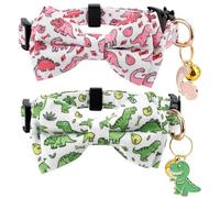 Gelwoo 2 Pack Cotton Cat Collar with Bow Tie and Bell for Male Female Cats,Soft Fancy Breakaway Kitty Kitten Collar with Dinosaur Patterned Design for Boy Girl Cats. (Dinosaur)