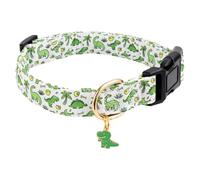 Gelwoo Cotton Dog Collar,Soft and Cute Puppy Collars with Green Dinosaur Patterned Design for Girl Female Boy Dogs,Adjustable Buckle Pet Collar for Small Medium Large Dogs (Green Dinosaur, L)