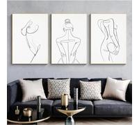 GELYX Woman Body Nude Line Drawing Canvas Painting Abstract Female Picture Art Prints Minimalist Poster Bedroom Wall Art Decor 30x45cmx3 Frameless
