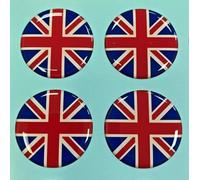 Gelz 4 x 30mm Diameter UNION JACK FLAG Sticker/Decal - RED, WHITE & BLUE GLOSS DOMED