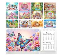 Gem Art Calendar, Handmade Decor Tool, Standing Planner Device, 20 × 15 cm Office Supply, Compact Lifestyle Accessory, Reliable Classroom Setup, for Birthday Party Home Rooms Vacation Travel 24-Month