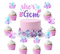 Gem Birthday Party Decorations She’s A Gem Cake Toppers Set Gemstone Cake Decors for Girl Pink Purple Crystal Jewel Gem Stone Bachelorette Decor Geology Crystal Diamond Bridal Shower Party Supplies