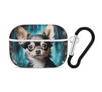 Gem Cave Chihuahua Airpod Pro Case AirPods 2 Case for Women Hard Shell Protective Cover with Carabiner Keychain Compatible with AirPods Case 2nd 1st Generation, Front LED Visible White