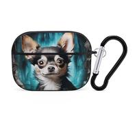Gem Cave Chihuahua Airpod Pro Case AirPods 2 Case for Women Hard Shell Protective Cover with Carabiner Keychain Compatible with AirPods Case 2nd 1st Generation, Front LED Visible Black