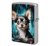 Gem Cave Chihuahua Lighter Case Metal Double-Sided Lighter Cover Pocket Lighters Sleeve Windproof Lighters Accessories for Men Women