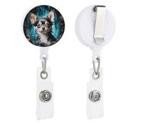 Gem Cave Chihuahua Retractable Badge Reel - Personalized ID Name Badge Holder with Lanyard Cute Badges Reel Holder Round Nurse Doctor Name Tag Badges Clip for Work