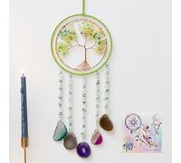 Gem Dream Catchers Agates 7 Chakra Gemstone Wall Hangings Tree of Life Meditation Ornament Home Chakra Feng Crystals Decor Stone (Green Agate)
