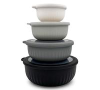 GEM+ | Food Storage Containers Set of 4 with Lids, Airtight Kitchen Storage Bowls, Plastic Food Containers for Meal Prep, Leftovers, Stackable Nesting Food Storage Set (Black)