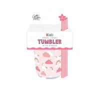 Gem Imports 3 Unicorn Reusable Plastic Tumblers with Straws 290ml - Kids Party Cups with Lids for Birthdays & Celebrations