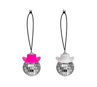 Gem Imports Assorted Cowboy Hat Disco Ball Hanging Decoration - Mini Disco Ornament with Pink or White Hat - Western Party & Car Mirror Decor