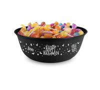 Gem Imports Black Happy Halloween Round Reusable Plastic Treat Bowl 30cm - Candy & Snack Serving Bowl for Trick or Treaters