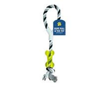 Gem Imports Black & White with Green Rope Pull & Tug Dog Toy 37cm - Durable Knotted Cotton Tug Toy with PVC Bone