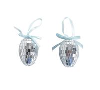 Gem Imports Blue Disco Easter Eggs Hanging Decorations - Pack of 2 Glitter Mirror Ball Egg Ornaments with Ribbon for Wreaths & Spring Displays