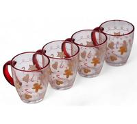 Gem Imports Christmas Gingerbread Clear Glass Latte Coffee Mugs - Set of 4