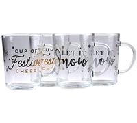 Gem Imports Christmas Glass Latte Coffee Or Hot Chocolate Cups/Mugs (Set of 4)