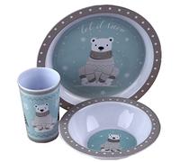 Gem Imports Christmas Polar Bear 3 Piece Melamine Kid's Dinner Set - Plate Bowl Cup