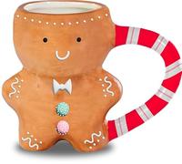 Gem Imports Gingerbread Man Ceramic Mug - Christmas Novelty Shaped Mug with Candy Cane Handle - Festive Hot Chocolate & Coffee Cup