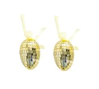 Gem Imports Gold Disco Easter Eggs Hanging Decorations - Pack of 2 Glitter Mirror Ball Egg Ornaments with Ribbon for Wreaths & Spring Displays